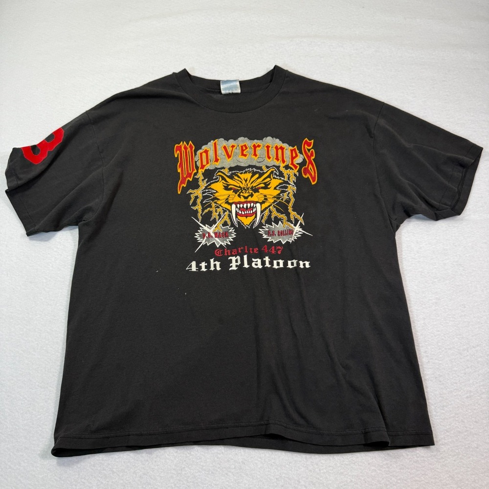 Hanes T-Shirt Men's XL Black Wolverines 4th Platoon Graphic Tee Stockton 209‎